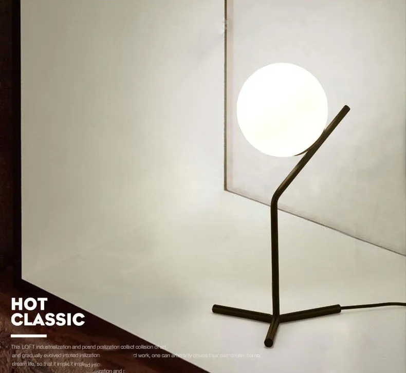 

Modern Simple Glass Ball Table Lamp For Living Room Northern Europe Minimalism Desk Light with Black Stand