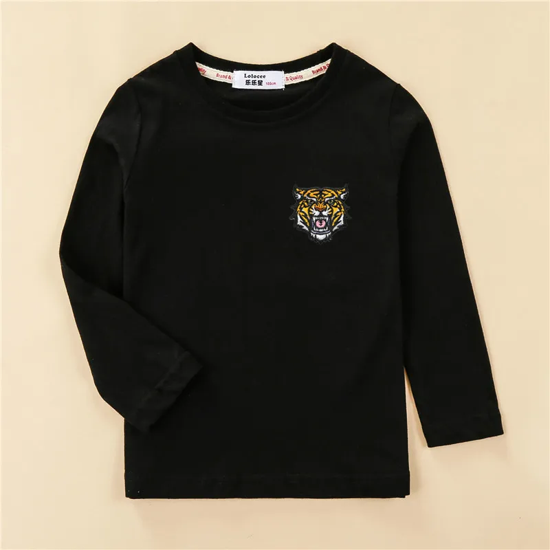 3D jaguar вышивкой детская одежда детская хлопковая рубашка с длинными рукавами осенний повседневный комплект одежды для маленьких мальчиков футболка Тигр знак футболки - Цвет: Black