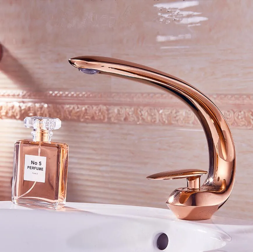 Billig Rose Gold Becken Wasserhahn Moderne Waschbecken Mischbatterie Messing waschbecken Wasserhahn Einzigen Griff Einzigen Loch Kran Für Bad