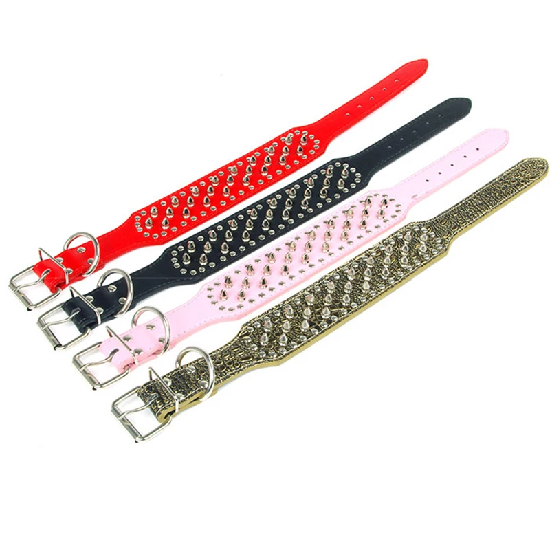 Punk Style Dog PU Leather Collars Rivet Studded Pet Adjustable Collar Round Spiked Neck Strap For Medium Large Dogs C27