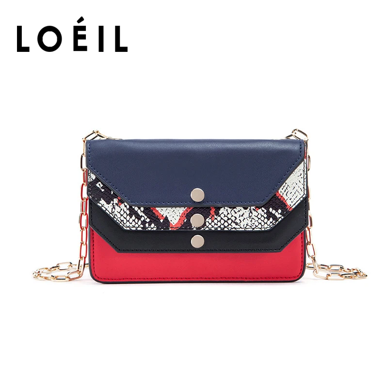 

LOEIL 2018 spring and summer color matching envelope chain small square bag shoulder diagonal leather handbag