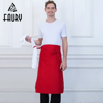 

Unisex Solid Restaurant Chef Apron Striped Adjustable Pocket Food Service Waiter Work Kitchen Cooking Wear Half Aprons