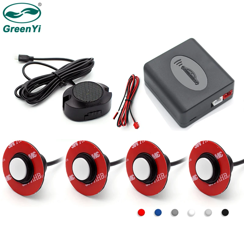 

GreenYi Adjustable Car Parking Sensors Parktronics 4 White/Silver/Black Sensors Reverse Backup Radar Sound Buzzer Alarm