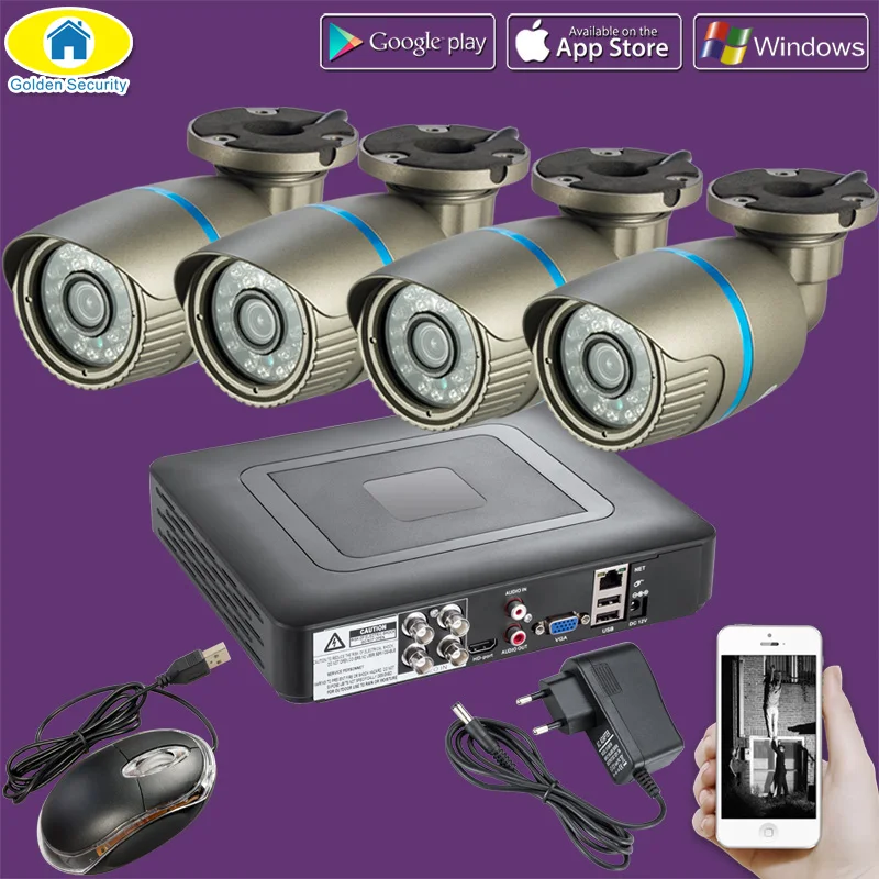 

Golden Security 2000TVL 4CH DVR Waterproof CCTV Surveillance Security System 720P AHD Camera Kit,IR Cut