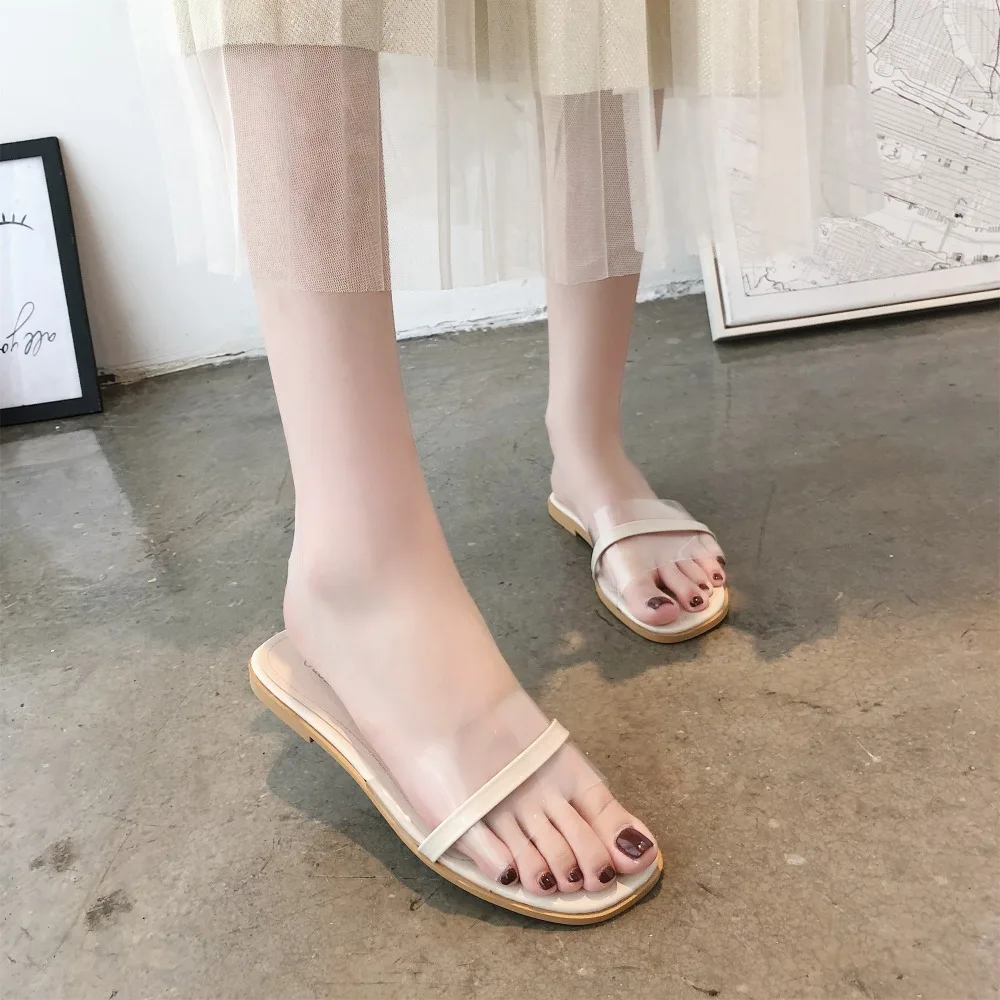2019 New Transparent Casual Slipper Sandal Womens Slippers Zapatos Mujer Ladies Slip On Sliders Flat Size 35-39 y425