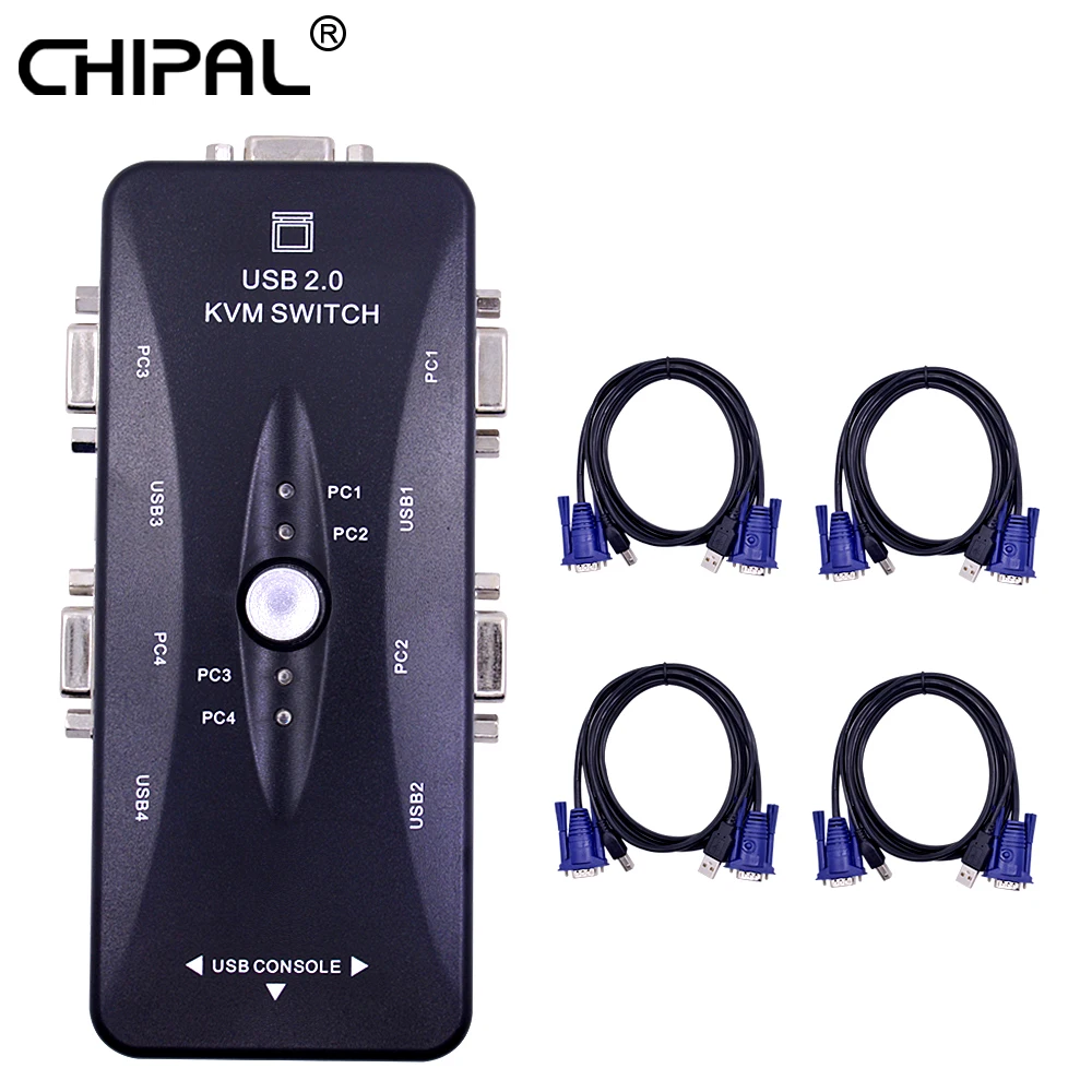 CHIPAL 4 порта USB 2,0 KVM переключатель 1920*1440 VGA SVGA переключатель делителя+ 4 кабеля для клавиатуры мышь 4 компьютера использовать 1 монитор