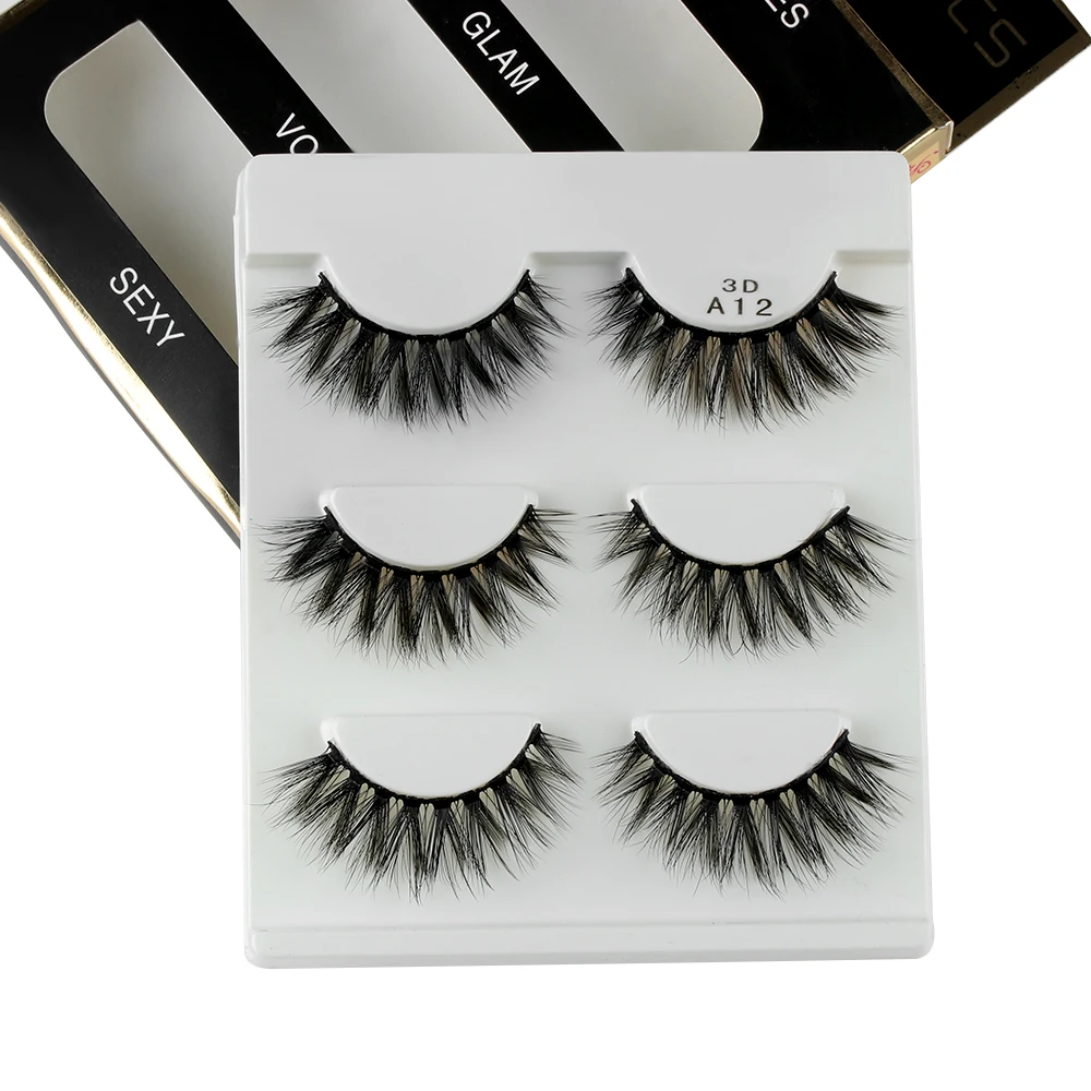 

3 Pairs Handmade 3D Thick Cross Long False Eyelashes Make Up Voluminous Wispy Lashes Extension Tools Makeup