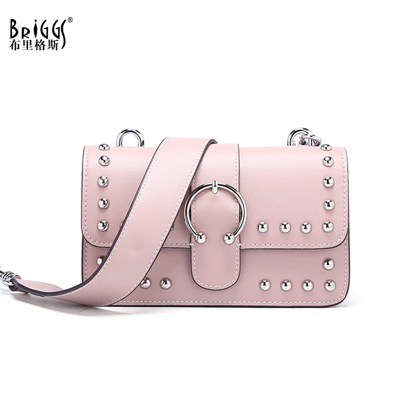 

BRIGGS Brand Fahion Rivet Women Messenger Bags Designer Flap Genuine Leather Shoulder Bags Ladies Party Crossbody Bags 2018