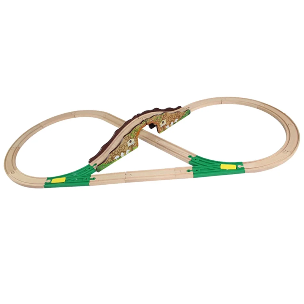 Wooden Train Track Set 20 Piece Railway Toy Compatible with All Major Brands - Female-Female Adapter Switch Connector - Bridge