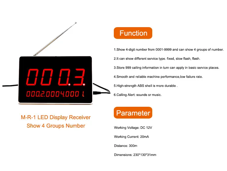 Mindewin электронный дисплей номера Беспроводная система вызова приемник светодиодный звонок Система управления очередью зуммер