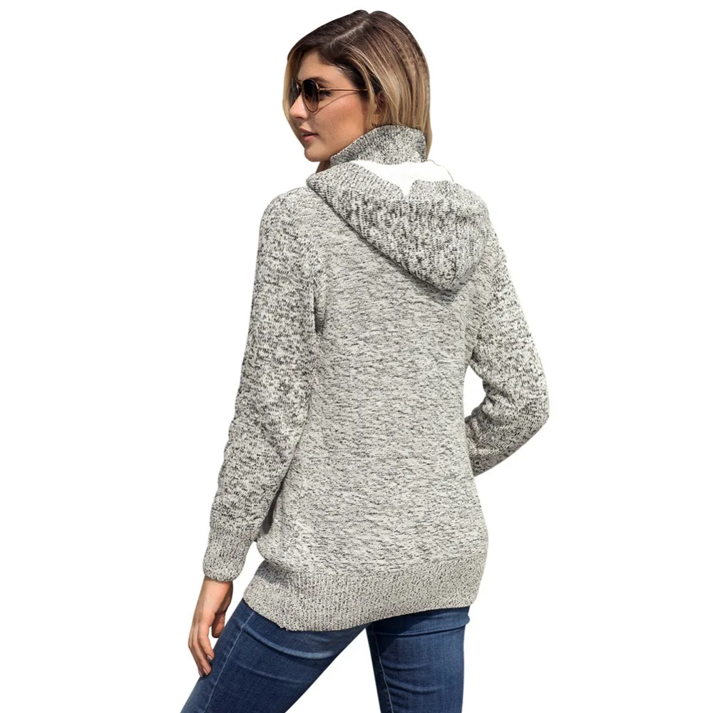 2019 Spring/ Autumn New Arrival Women Knitted Sweater Button Design Solid Color Hooded Coat 2019 Spring/ Autumn New Arrival Women Knitted Sweater Button Design Solid Color Hooded Coat
