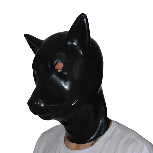 Фетиш латекса каучука маска с задней молнией волк животное шляпка для косплея