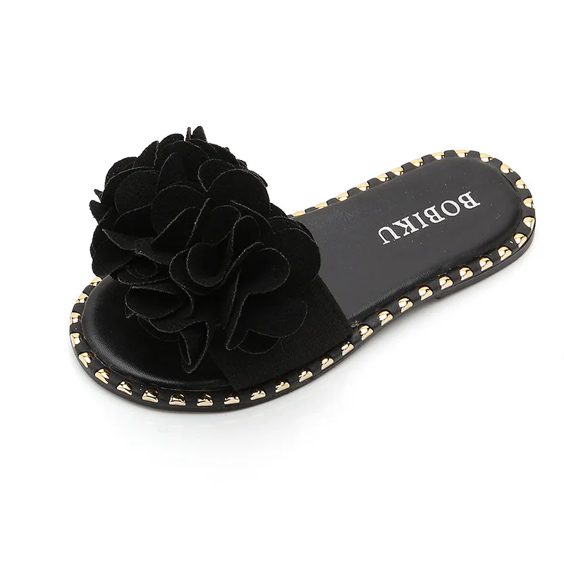 VFOCHI/летние тапочки для девочек; туфли без каблуков с бантом; обувь для мамы и дочки; повседневная обувь для девочек-подростков; слипоны; детские тапочки для девочек - Цвет: Black