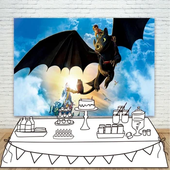 

How to Train Your Dragon Photography Backdrop Blue Sky Snow Mountain Clounds Photo Background for Boy Kid Birthday Party Banner