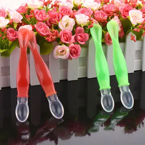 

Safety Temperature Sensing Spoon 15.5cm Baby Flatware Feeding Spoons infant kids Weaning Head Tableware silicone Spoon