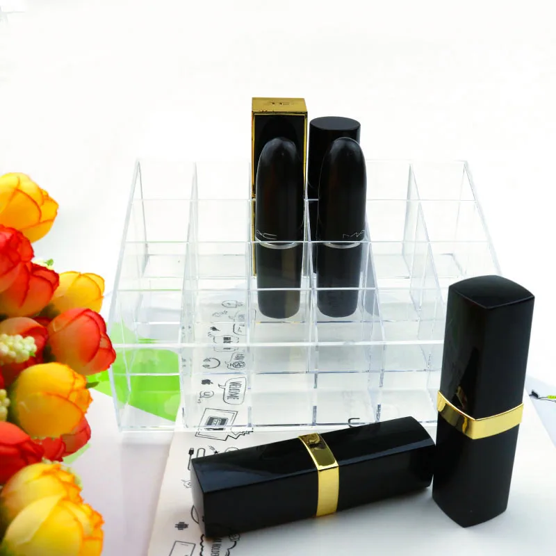 Portable transparent 24 Grids Makeup Storage Box for Lipstick Holder Organizer Nail Polish Display Stand