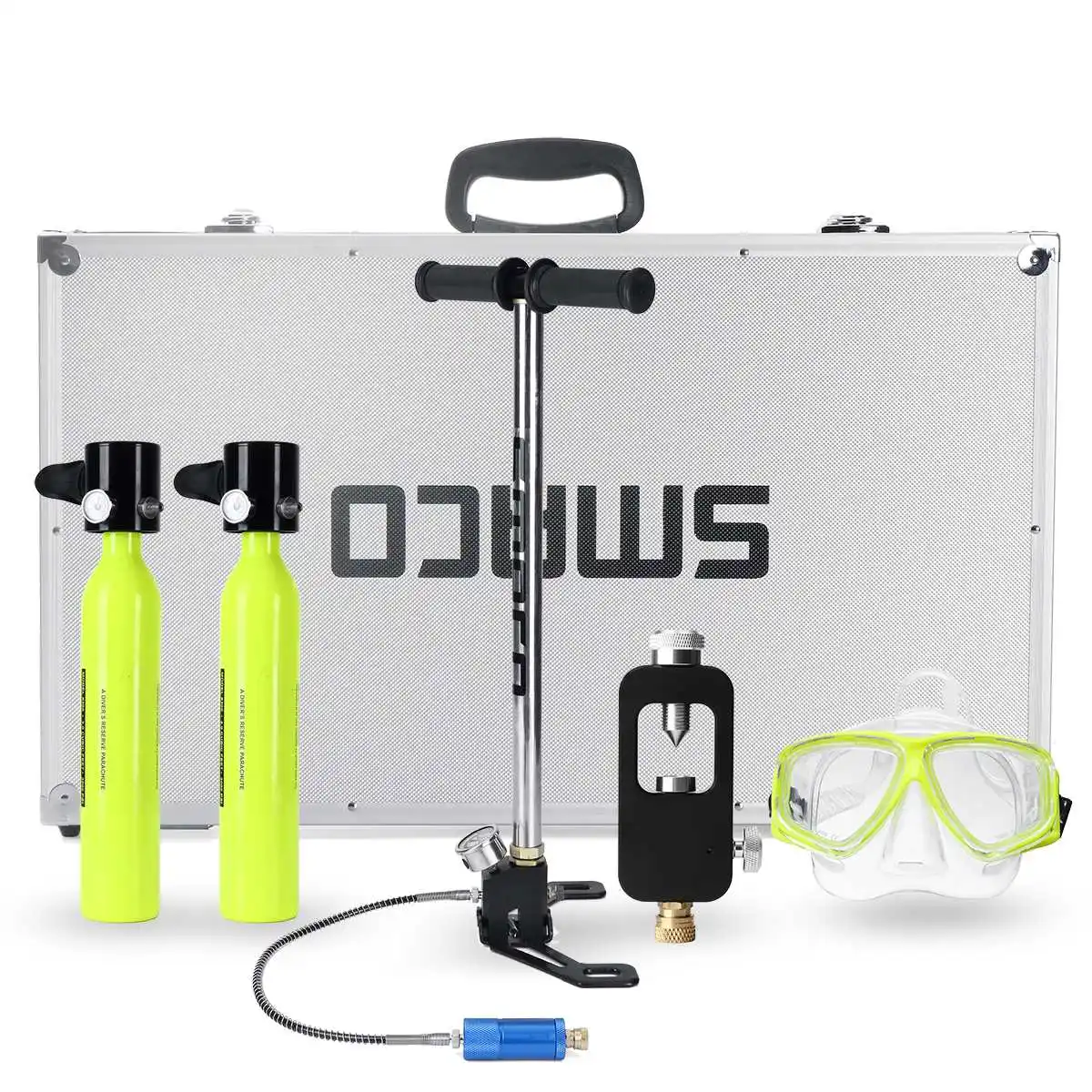 

6 in 1 Diving System Mini Scuba Cylinder Scuba Oxygen Reserve Air Tank Pump Aluminum Box Snorkeling Diving Equipment Set