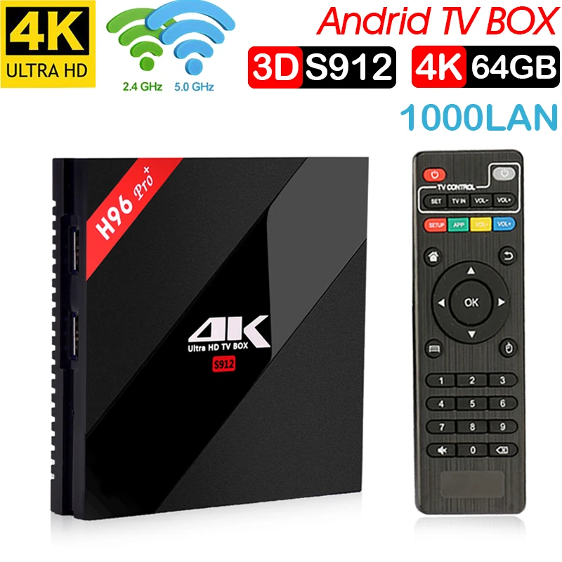 

H96 PRO + Plus Smart TV Box Amlogic S912 Octa Mali-T820MP3 GPU 3G/ 64G Android 7,1 de 2,4g/5,8 GHz Wifi Bluetooth Set TOP BOX