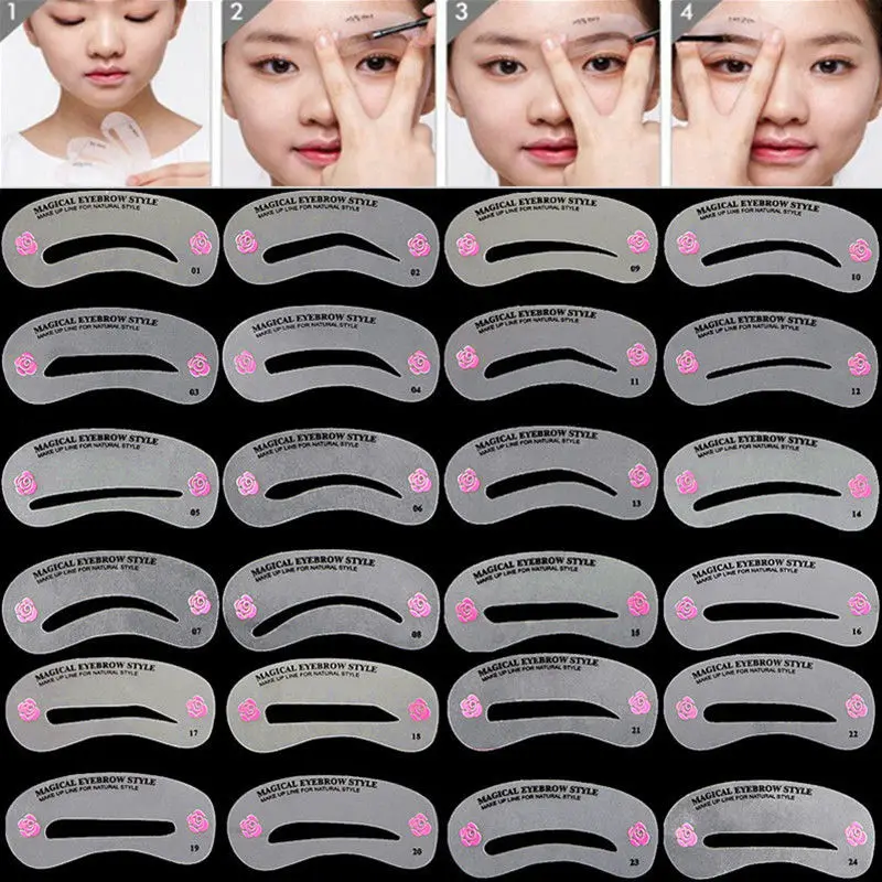 

24 Styles Eyebrow Shaping Stencils Grooming Kit Makeup Shape Template DIY Tool Make up Beauty Tools Eyebrow Tool