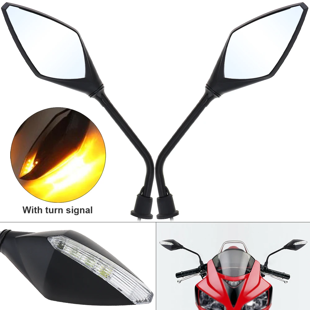 Motorcycle Rearview Side Mirrors With LED Turn Signal Integrated Indicator For Racing Bike Sport Bike