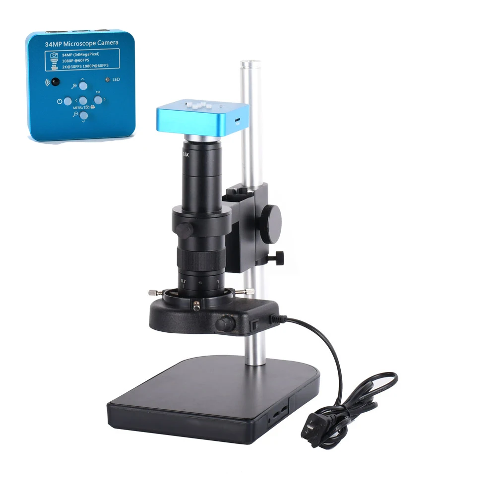 

34MP 2K Industrial Microscope Camera Set HDMI USB Outputs 180X C-mount Lens 144 LED Light Video Recorder for Mobile PCB Repair