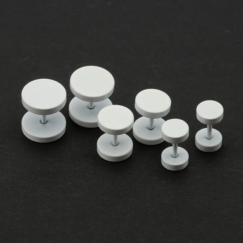 2PCS Fashion Men's Women's Ear Studs Earrings Fake Ear Plugs White 6mm 8mm 10mm Screw Round Barbell Jewelry Stainless Steel Punk0