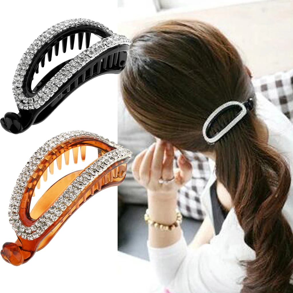 Fashion Women Lady Hollow Rhinestone Hair Banana Clip Ponytail Holder Clamp Hair Accessories