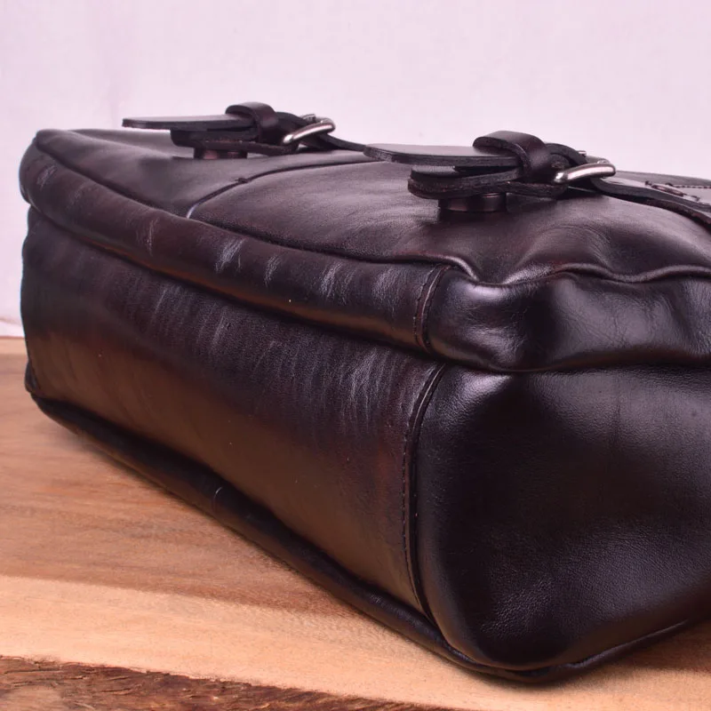 EUMOAN Simple head leather men's postman bag, casual leather one-shoulder slant bag, vintage leather commuter bag