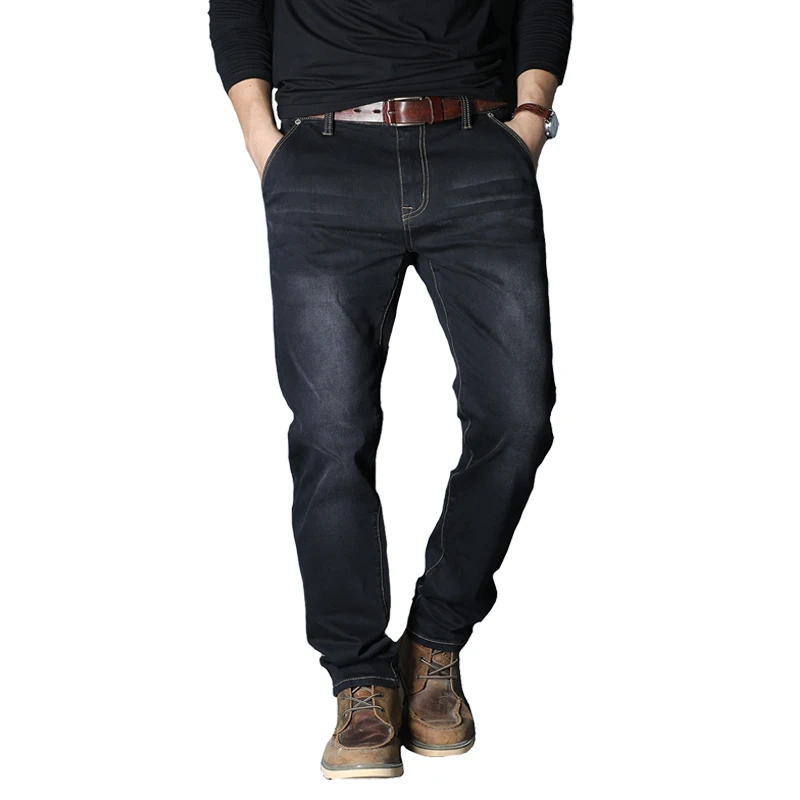 2023 New Men's Brand Jeans Loose Straight Elastic Anti-theft Zipper Denim Pants Male Big Size 40 42 44 46 48 2