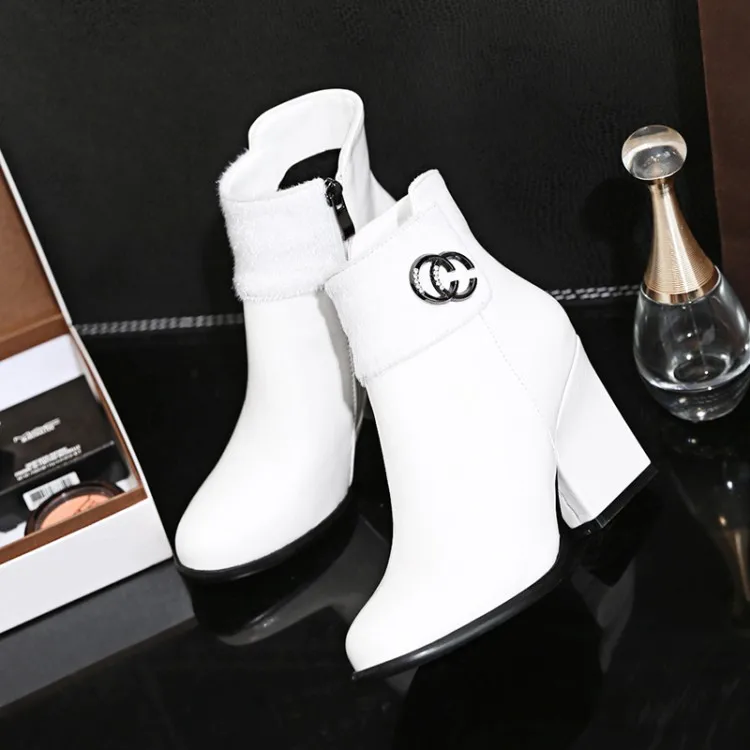 

Big Size 9 10 11-17 boots women shoes ankle boots for women ladies boots Metal trim side zipper fuzz