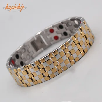 

Hapiship Hot Sale Fashion Brand Double Row 4 Elements Stainless Steel Tharepy Bracelet Bangle Link Wrist Polished For Men TST012