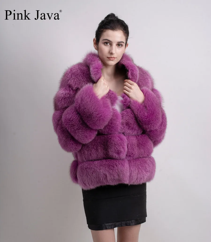 Розовая Java QC8139 новое поступление женское зимнее плотное меховое пальто куртка из натурального Лисьего меха высококачественное пальто из лисы верхняя одежда с воротником - Цвет: rose