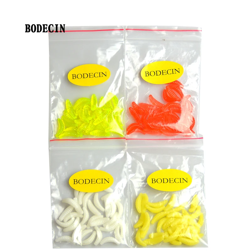 100PCS Set 2cm 0.3g Maggot Grub Soft Lure Baits smell Worms Fishing Lures For Fish Carp Tackle Bread Bug Bionic Grub Baits Trout (5)