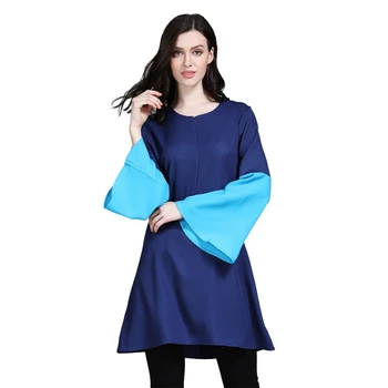 

Muslim Casual Dress Arabia Robes Big Size Women's Short Dresses Loose Polyester Flare Sleeve Dress M-XXL