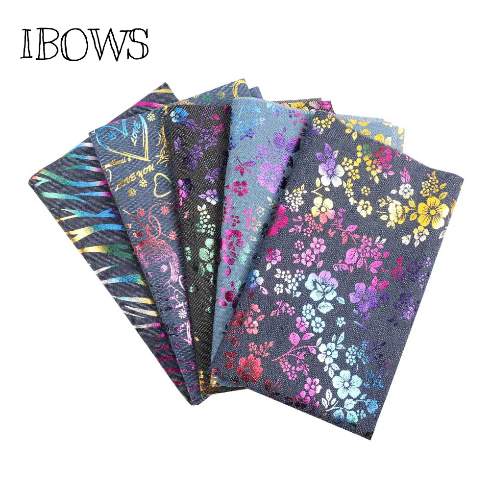 

IBOWS 40CM*50CM Wash Cotton Denim Fabric Colorful Flower Cartton Fabric Sewing Quilt fabric DIY Baby Clothes Bags Material