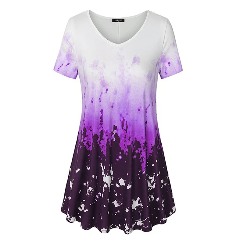 

Bigsweety Women Hit Color Printing T-shirt Short Sleeve V-Neck Draped Hem Women Tops Tees Female Plus Size Tshirt 5XL
