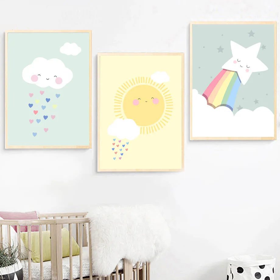 

Cloud Sun Rainbow Wall Art Canvas Painting Nordic Posters And Prints Wall Pictures For Kids Bedroom Baby Room Decor(No Frame)