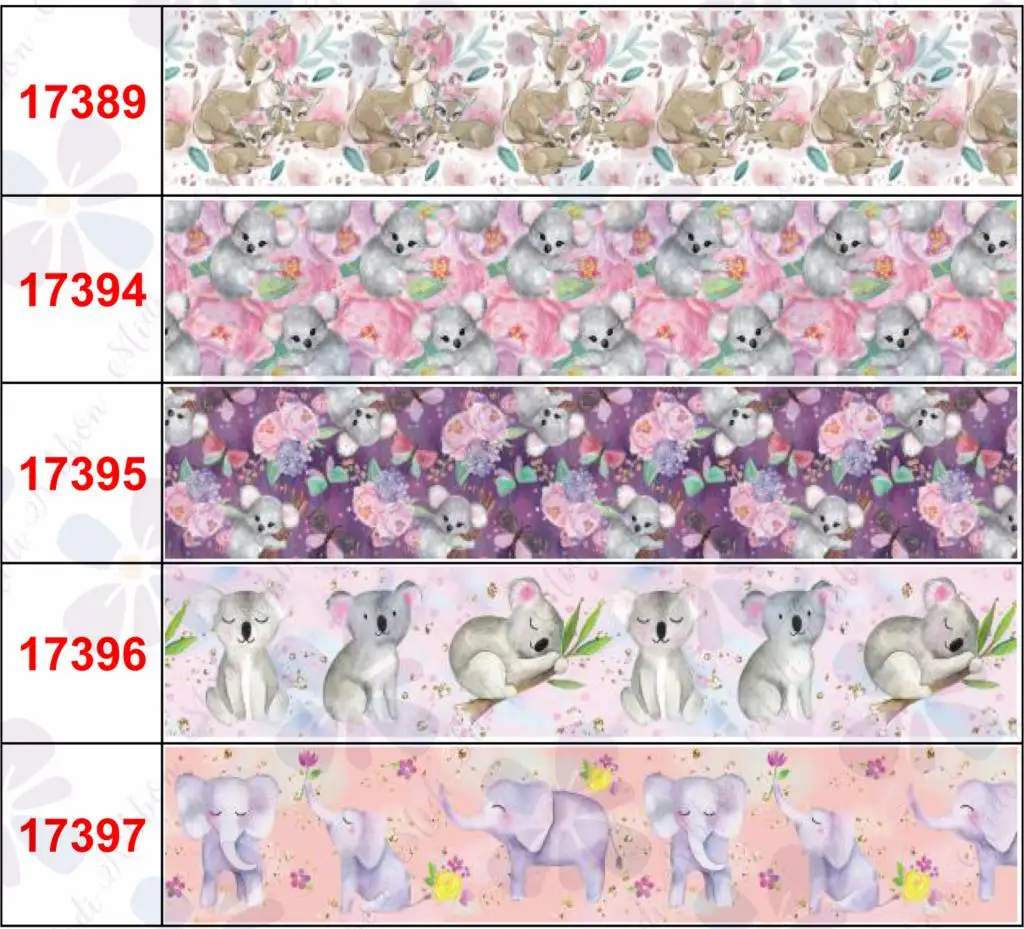 

16mm-75mm Cute Deer Koala Mermaid Shell Printed Grosgrain/Elastic Ribbon Animal Cupcake Hair Band Making DIY Party 50yards/roll