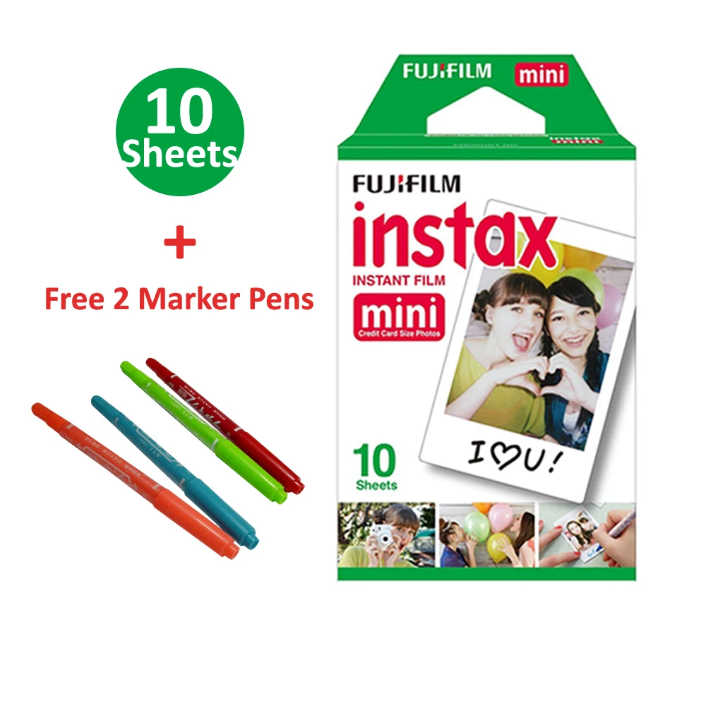Fujifilm Instax Mini Film 10 шт. белая фотобумага + 2 бесплатных маркера для рисования