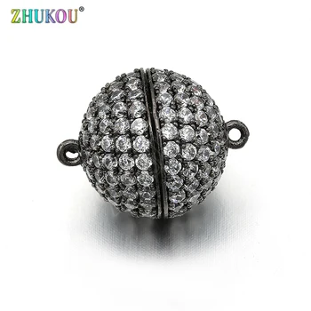 

14*18mm Brass Micro Pave CZ Round Magnetic Clasps Hooks DIY Jewelry Findings Accessories, Hole: 1mm, Model: VK25