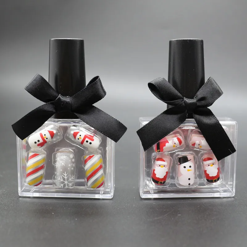 

10 Designs Christmas False Nail Tips Long Fake Nails with Designs Artificial Nail Art