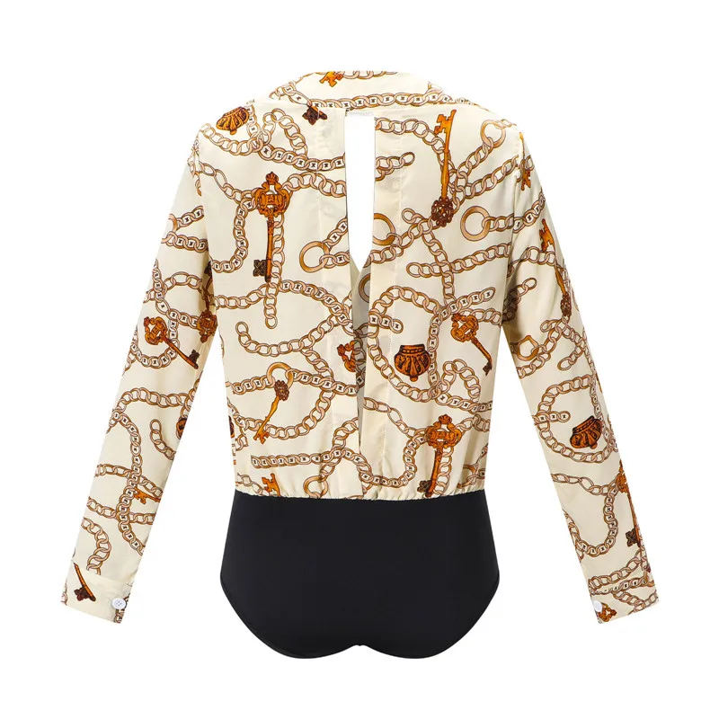 Vintage Silk Rompers Womens Jumpsuit Long Sleeve Chain Print Top Shirt Ladies Deep V Neck Key Printed Sexy Satin Bodysuits W3 Vintage Silk Rompers Womens Jumpsuit Long Sleeve Chain Print Top Shirt Ladies Deep V Neck Key Printed Sexy Satin Bodysuits W3