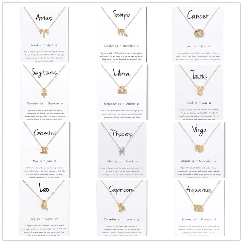 

Birthday Gifts 12 Constellation Zodiac Pendant Necklace With White Card