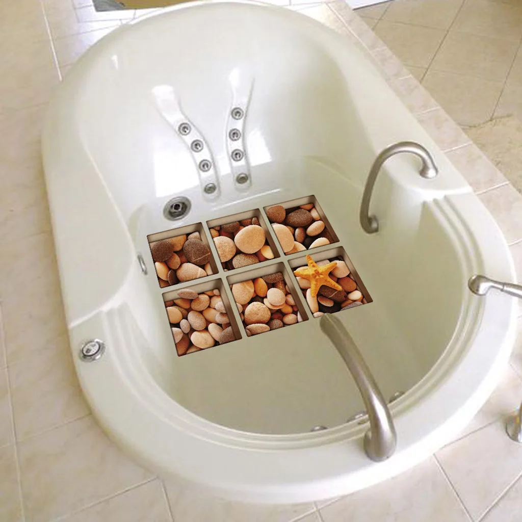6pcs 3D Antiskid Bathtub Appliques Bath Sticker Bathroom Decal PVC Mural anti-slip Waterproof Home Decoration