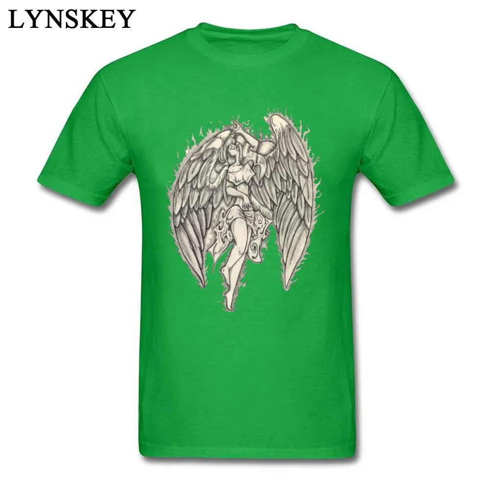 Family T-Shirt Fashion Round Collar 3-2-angel-tattoos Cotton Fabric Adult Tops T Shirt Design Short Sleeve Clothing Shirt green