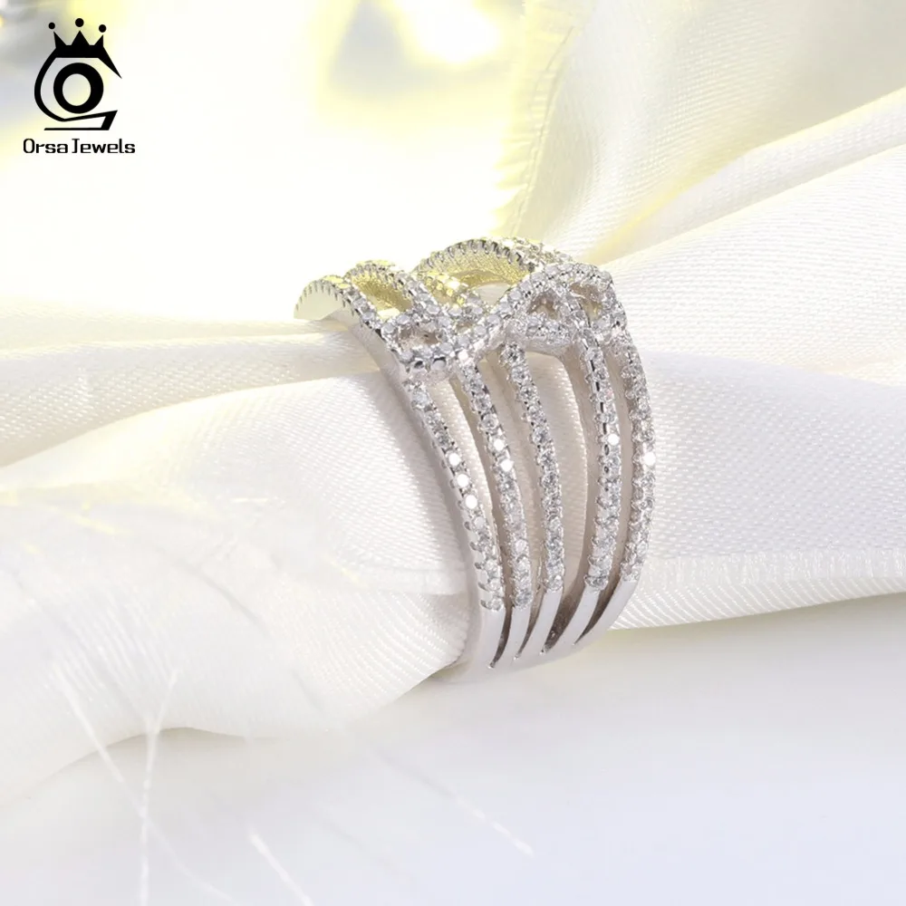 ORSA JEWELS Wedding Band For Female Trendy Pave Setting AAA Cubic Zircon Women Engagement Rings Fashion Jewelry For Gift AOR83