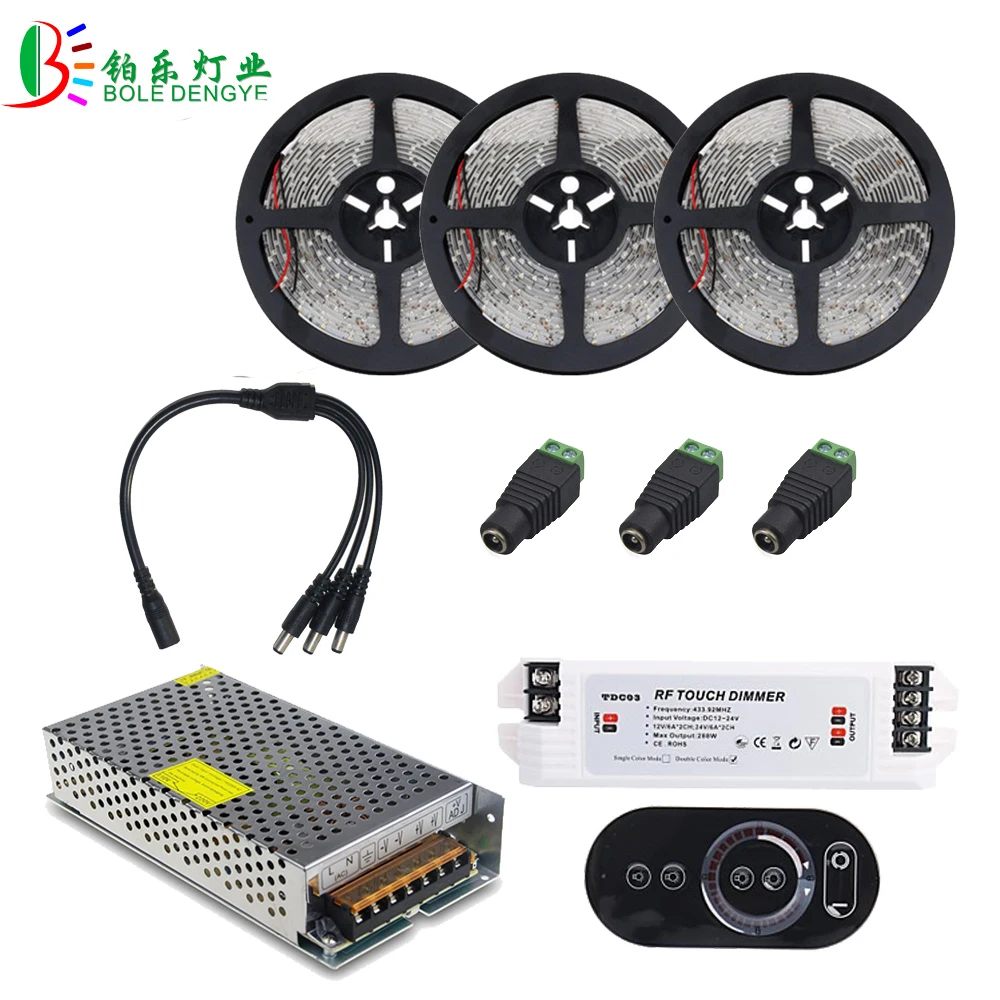 

15M Waterproof White LED Strip 5630 Super Bright Light 5M 10M+ Touch RF Remote Dimmer Controller+DC12V 5A 10A 15A Power Supply