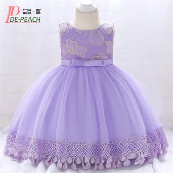 

DE PEACH New Summer Baby Girl Dress Lace Hollow Kids Princess 1Year Birthday Baptism Dress Infant Wedding Party Christening Gown