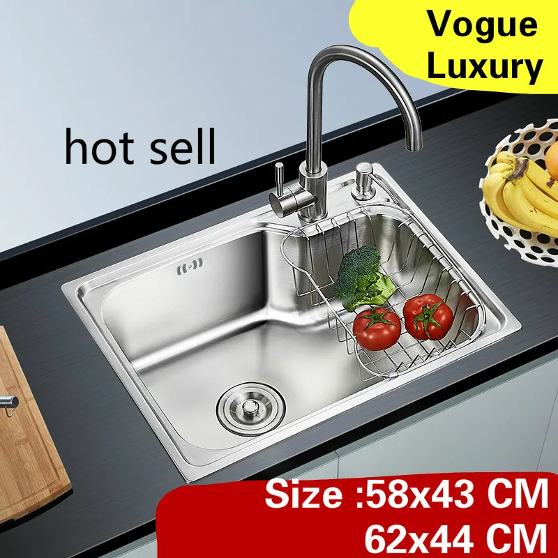 

Free shipping Apartment luxury kitchen single trough sink wash vegetables 304 stainless steel 580x430/620x440 MM