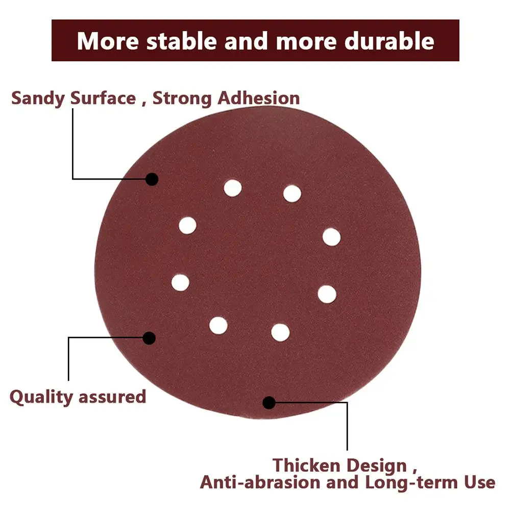 5 дюймов 8 отверстий шлифовальные диски 60 шт. 40 60 80 100 180 240 Грит песок Бумага случайная орбитальная шлифовальная машина крюк и петля песка Бумага